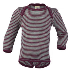 Engel Baby/Toddler Organic Wool/Silk Blend Striped Bodysuit - Light Gray Melange/Orchid