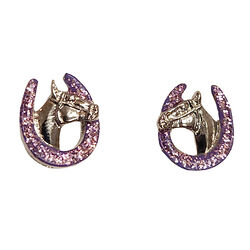Finishing Touch of Kentucky Horse Head and Shoe Silver and Purple Earrings