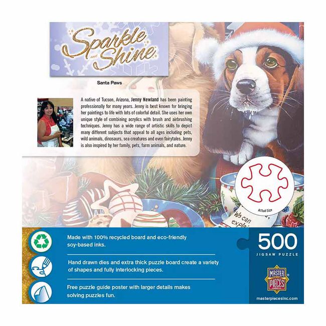 MasterPieces 500-Piece Sparkle & Shine Glitter Puzzle - Santa Paws image number null