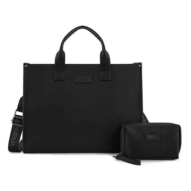 Wrangler Structured Crossbody Work Tote with Pouch - Black image number null