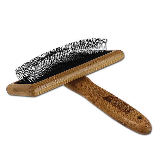 Bamboo Groom Slicker Brush with Stainless Steel Pins image number null