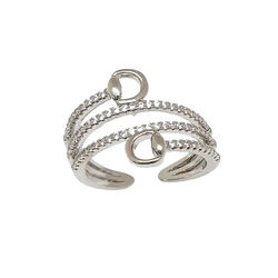 AWST International Rhodium Spiral Rhinestones & Snaffle Bit Adjustable Ring