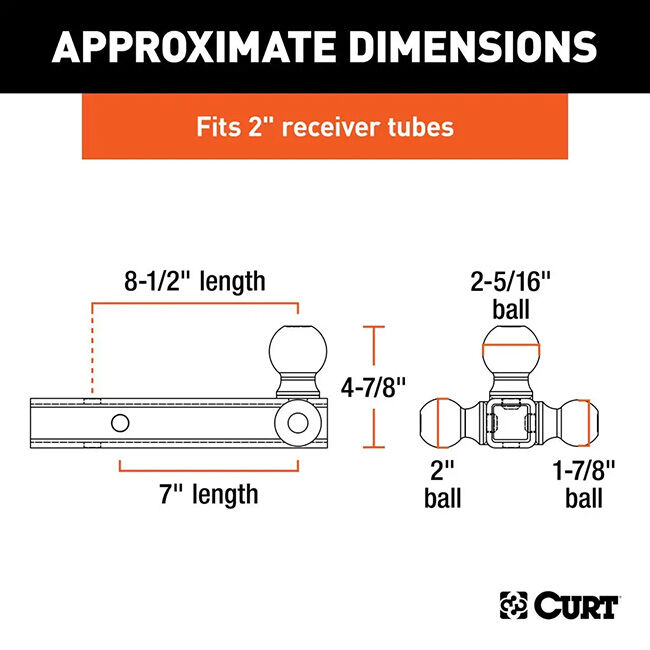 CURT Multi-Ball Mount with 2" Hollow Shank, 1-7/8", 2" & 2-5/16" Chrome Balls image number null
