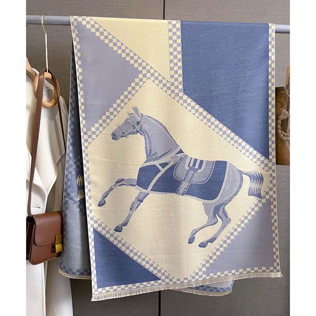 AWST International Horses in Blankets Acrylic Cashmere Scarf - Blue image number null