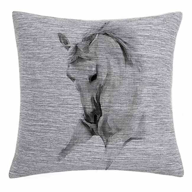 Noble Pony Linen Pillow - Running Horse in Gray image number null