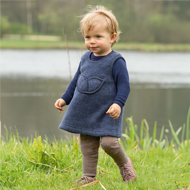 Engel Baby 100% Merino Wool Dress with Applique - Blue Melange image number null