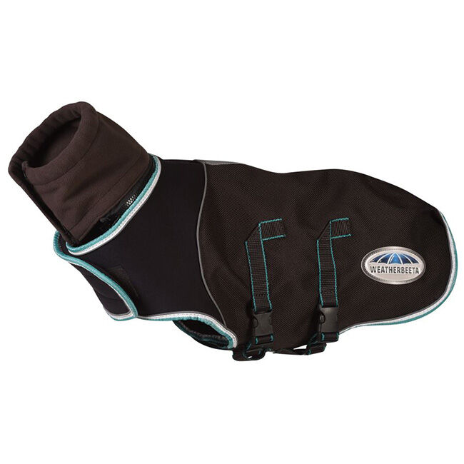 WeatherBeeta Comfitec Ultra Cozi II Dog Coat - Medium/Lite - Charcoal/Teal Blue/White - Closeout image number null