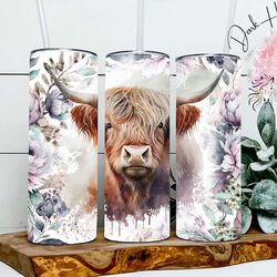 Dark Horse Dream Designs Tumbler - Purple Floral Watercolor Highland Cow