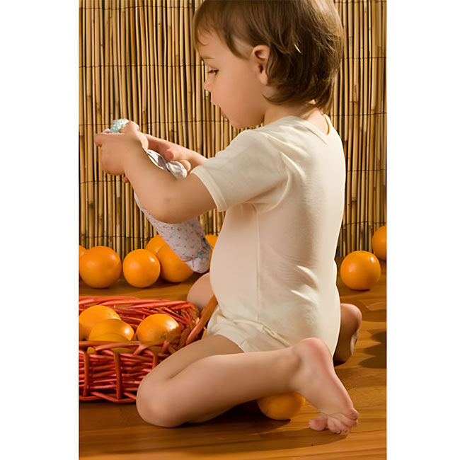 Hocosa of Switzerland Baby Wool/Silk Blend Short Sleeve Bodysuit - Natural image number null