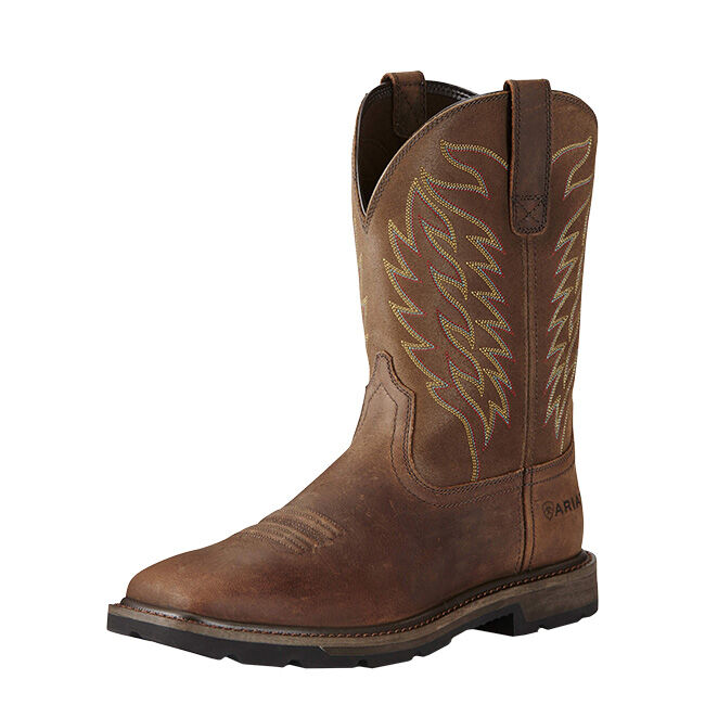 Ariat Men's Groundbreaker Wide Square Toe Steel Toe Work Boot - Brown image number null