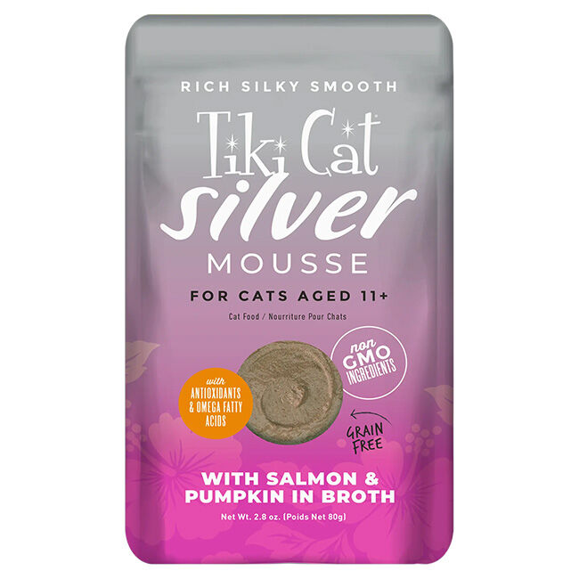 Tiki Cat Silver Mousse for Cats Aged 11+ - Salmon & Pumpkin in Broth - 2.8 oz image number null