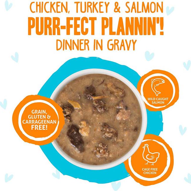 Weruva BFF OMG Cat Food - Purr-Fect Plannin'! Chicken, Turkey & Salmon Dinner in Gravy - 2.8 oz image number null