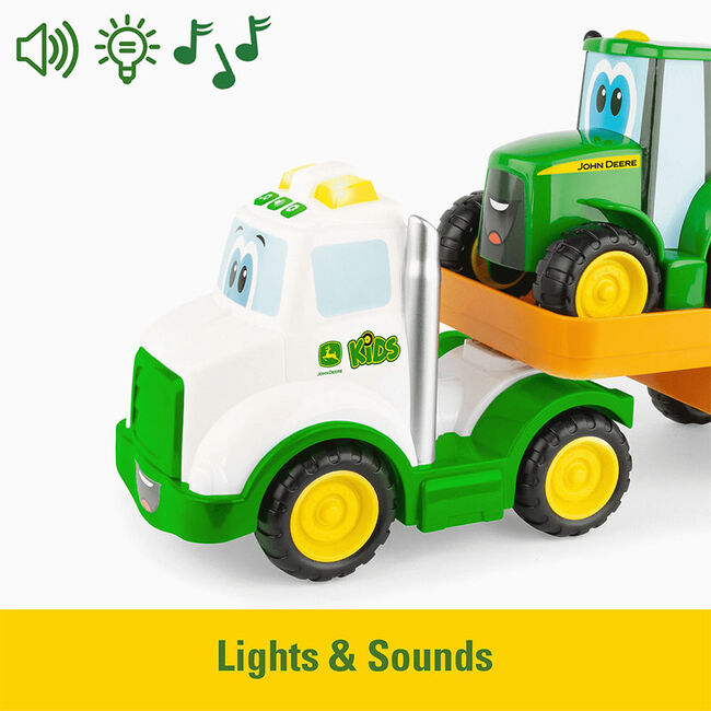 TOMY John Deere Lights & Sounds Farmin' Friends Toy Hauling Set with Truck & Backhoe Tractor image number null