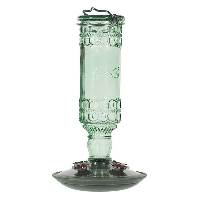 Perky-Pet Green Antique Glass Bottle Hummingbird Feeder - 10 oz Nectar Capacity image number null