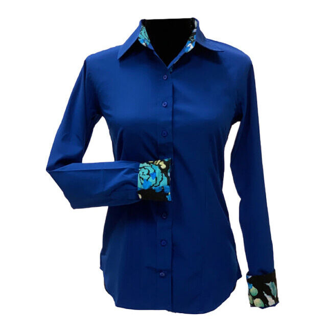 RHC Equestrian Women's Microfiber Button Down Show Shirt with Contrast Trim  - Royal Blue - Closeout | The Cheshire Horse