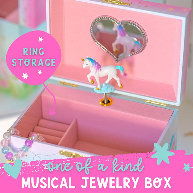 Giggle & Honey 2-Drawer Musical Jewelry Box - Floral Unicorn image number null