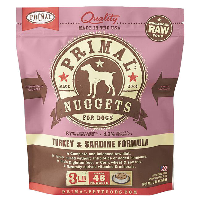 Primal Raw Frozen Nuggets Dog Food - Turkey & Sardine Recipe - 3 lb image number null