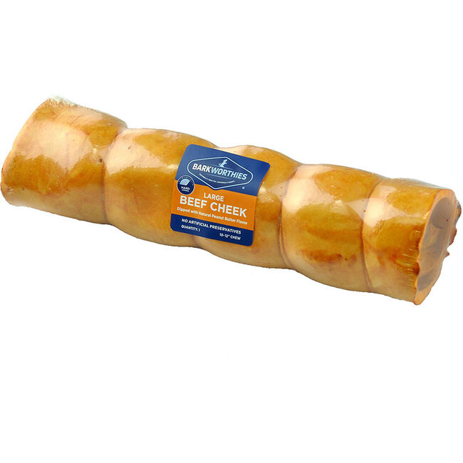 Barkworthies Beef Cheek Peanut Butter Dipped Dog Bone image number null