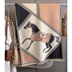 AWST International Horses in Blankets Acrylic Cashmere Scarf - Black