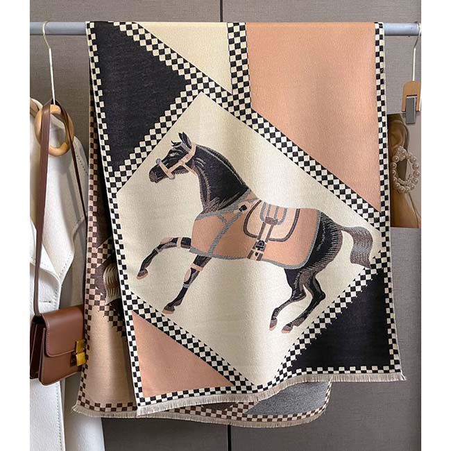 AWST International Horses in Blankets Acrylic Cashmere Scarf - Black image number null