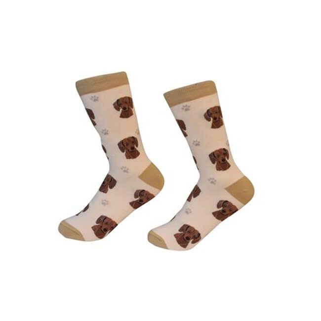 E&S Pets Unisex Novelty Crew Socks - Red Dachshund image number null