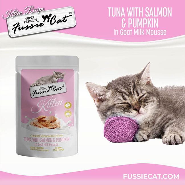 Fussie Cat Goat Milk Mousse for Kittens - Tuna & Salmon Shreds with Pumpkin - 1.5 oz image number null