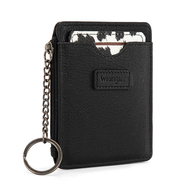 Wrangler Small Card Case Wallet with Keychain & Detachable Card Holder - Black image number null