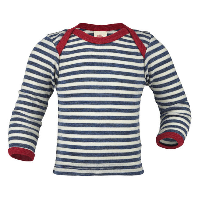 Engel Baby 100% Virgin Wool Envelope-Neck Long Sleeve Shirt - Blue Melange/Natural image number null