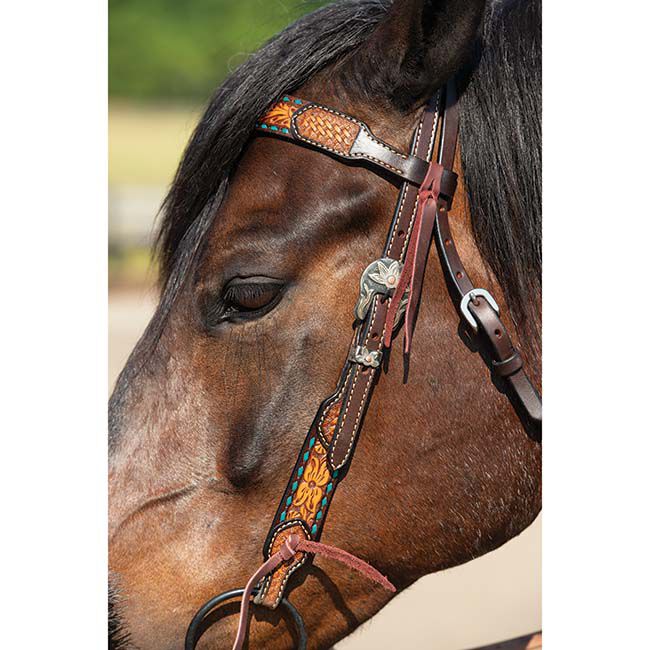 Weaver Equine Turquoise Cross Floral Buckstitch Browband Headstall image number null