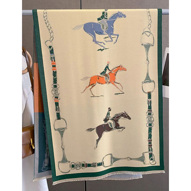AWST International Acrylic Cashmere Scarf - Hunter Horses - Beige image number null