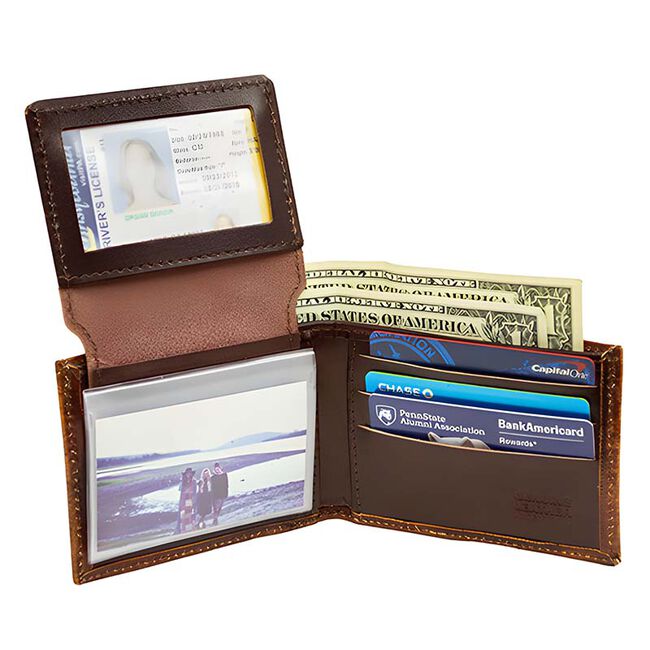 Western Express Leather Bifold Wallet with Embossed Horse Heads - Antiqued Brown Leather image number null