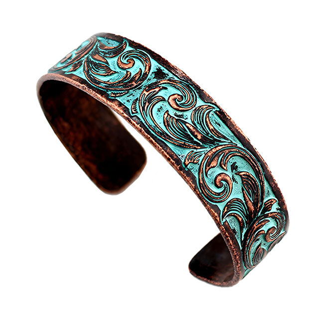 Wyo-Horse Cuff Bracelet - Thin Tooled Cuff - Patina image number null