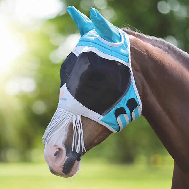 Shires Fine Mesh Fly Mask with Fringe Nose Teal image number null