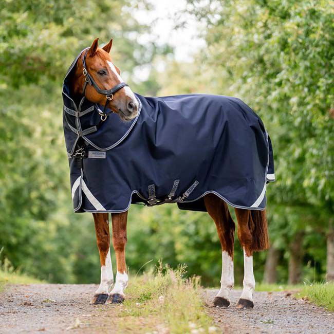 Horseware Rambo Supreme 1680D Vari-Layer Turnout (450g Heavy) - Navy/Thunderstorm Grey & Silver image number null