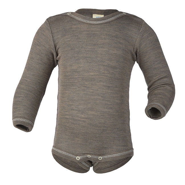 Engel Baby Wool/Silk Blend Long-Sleeve Bodysuit - Walnut image number null