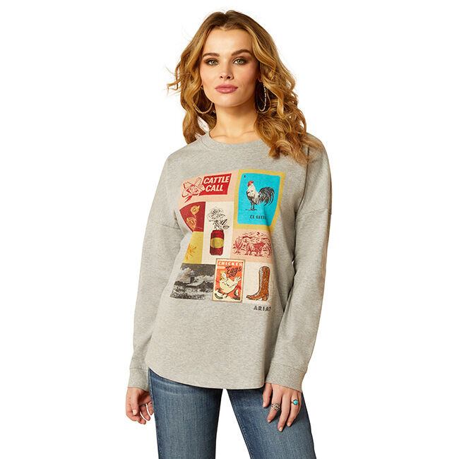 Ariat Women's Cattle Call Oversized Shirt - Heather Gray - Closeout image number null