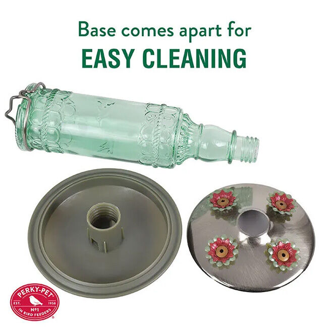 Perky-Pet Green Antique Glass Bottle Hummingbird Feeder - 10 oz Nectar Capacity image number null