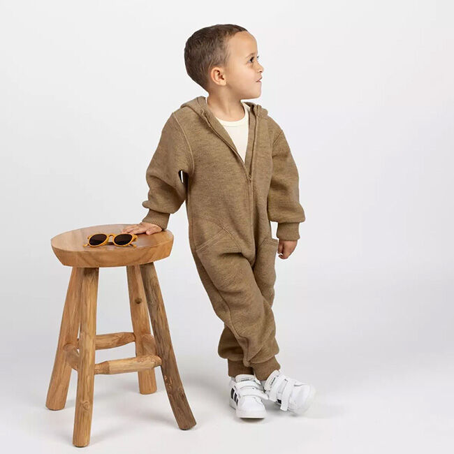 Engel Baby & Kid 100% Wool Hooded Overall with Zipper - Almond Melange image number null