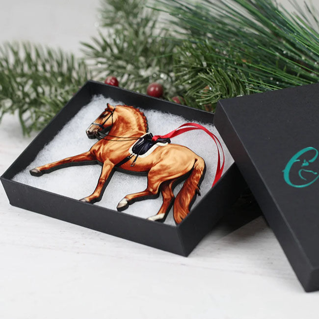 Classy Equine Ornament - Chestnut Extended Trot Dressage Horse image number null