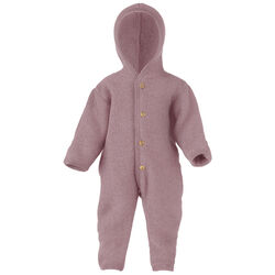 Engel Baby 100% Merino Wool Fleece Hooded Suit with Wooden Buttons - Rosewood Melange