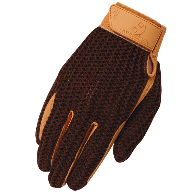 Heritage Crochet Riding Gloves Brown image number null