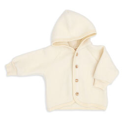 Engel Baby 100% Wool Hooded Jacket with Wooden Buttons - Natural