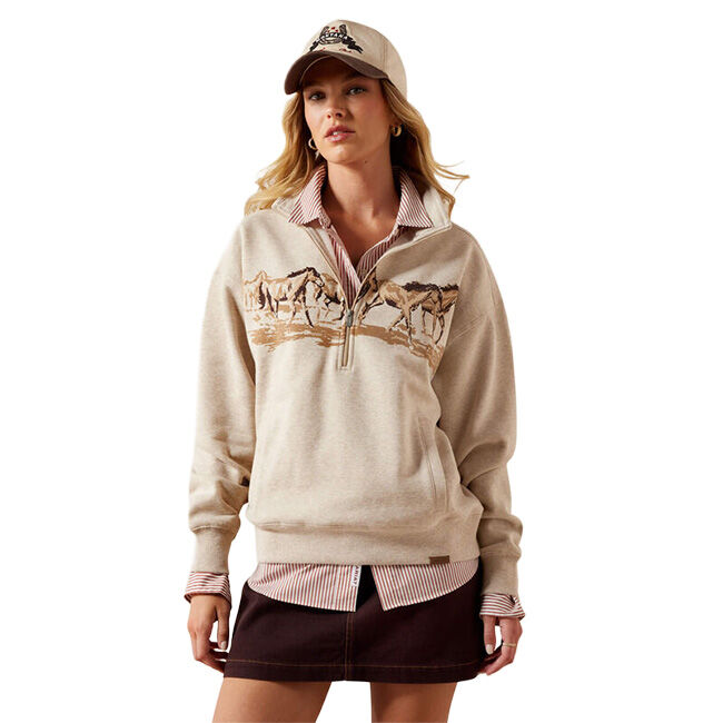Ariat Women's Running Wild 1/2 Zip Sweatshirt - Oatmeal Heather image number null