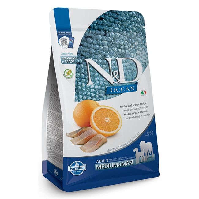 Farmina N&D Grain-Free Ocean Adult Medium & Maxi Dog Food - Herring & Orange Recipe image number null