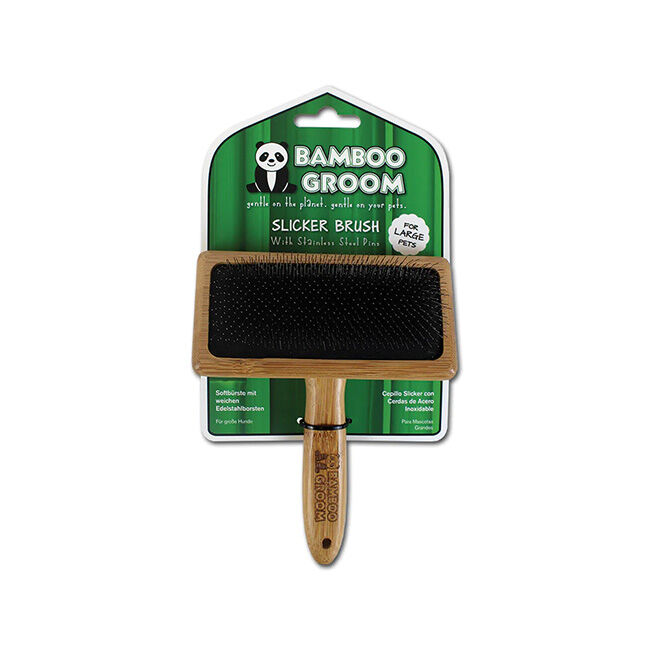 Bamboo Groom Slicker Brush with Stainless Steel Pins image number null