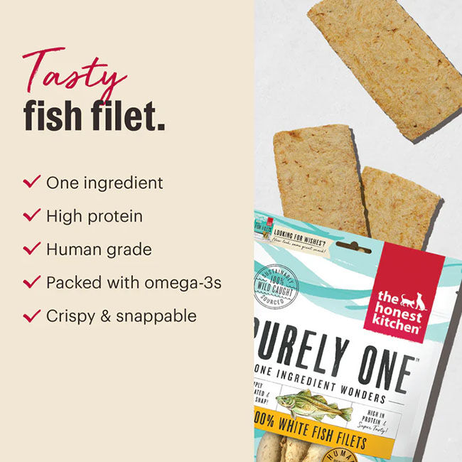 The Honest Kitchen Purely One Dog Treats - 100% White Fish Filets - 3 oz image number null