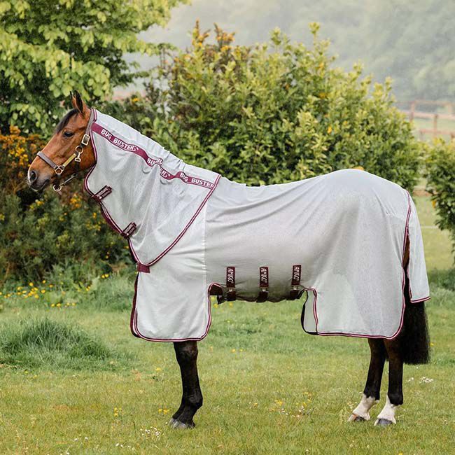 Horseware Amigo Bug Buster Vamoose Fly Sheet with No-Fly Zone (No Fill) - Silver/Burgundy image number null