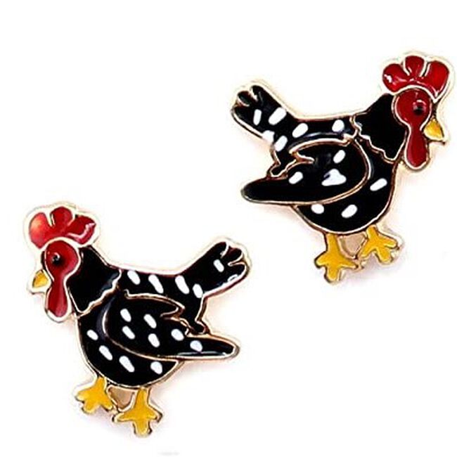 Silver and Enamel Chicken Stud Earring image number null