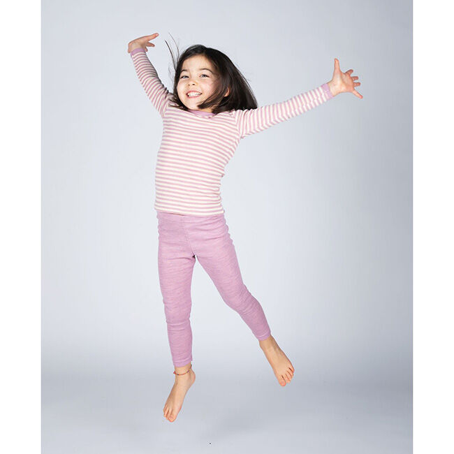 Engel Kids' 100% Merino Wool Striped Long-Sleeve Shirt - Rose Melange/Natural image number null