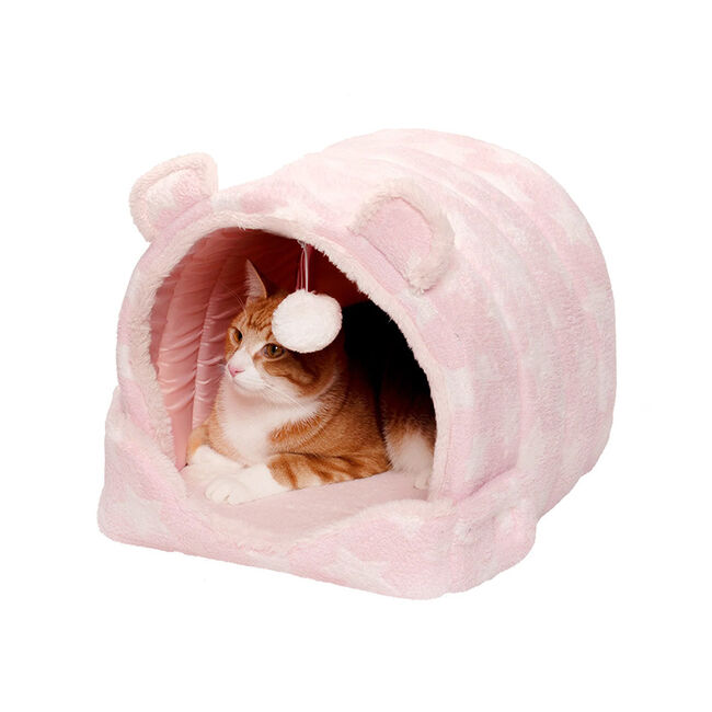 FurHaven Fleece Bear Cozy Cave for Small Dogs and Cats image number null